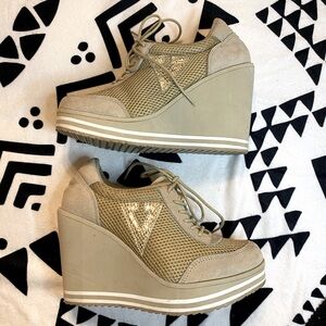 Wedge Platform Sneakers Tan and Gold
